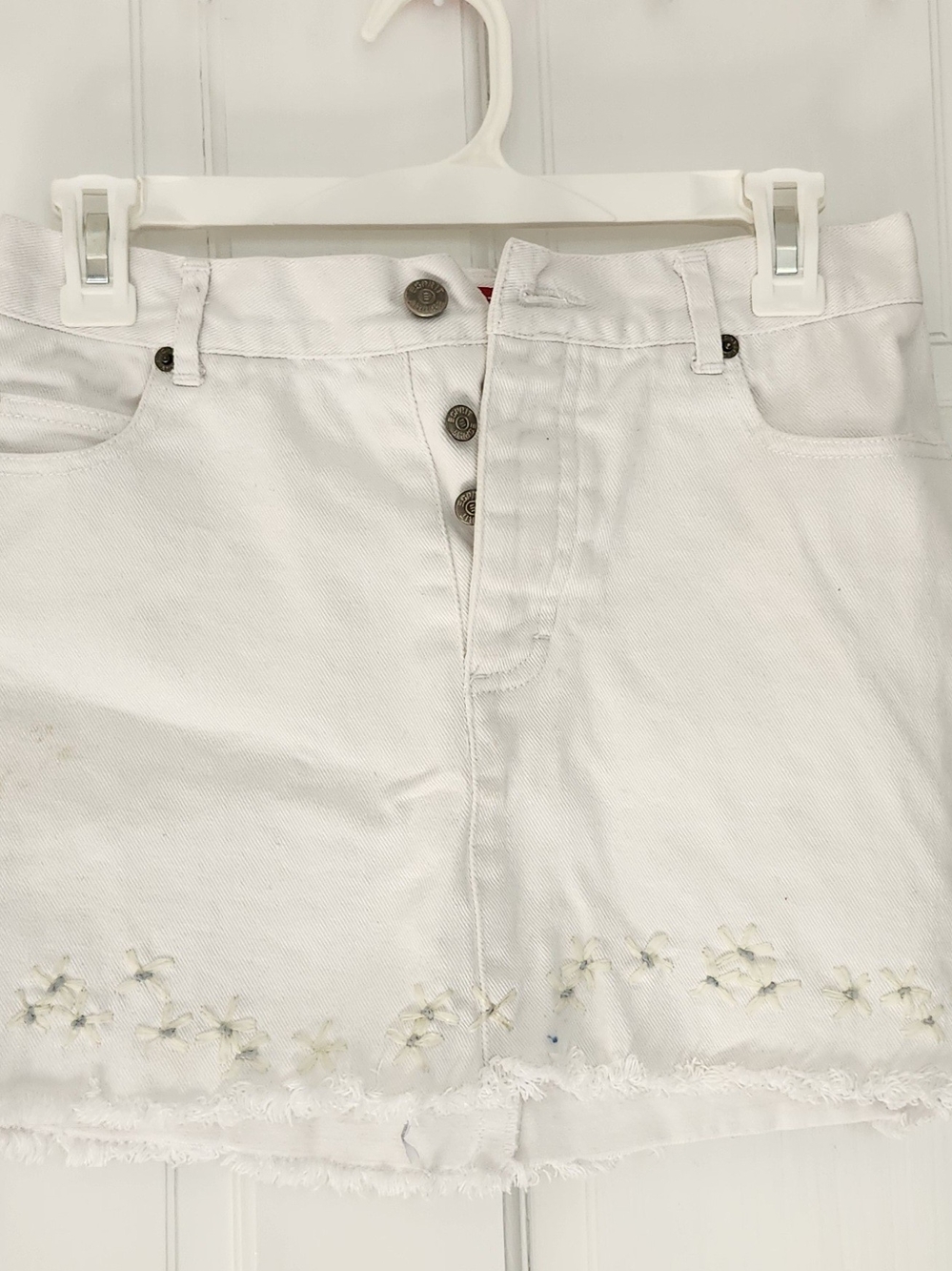 Esprit White Denim Mini Skirt with Floral Embroidery